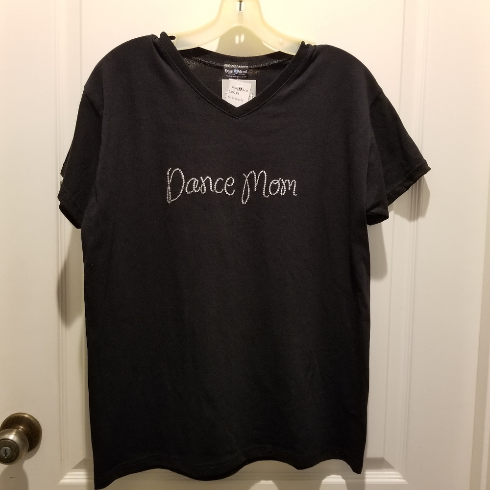 NWT "Dance Mom" Black V-neck T-shirt w Rhinestones